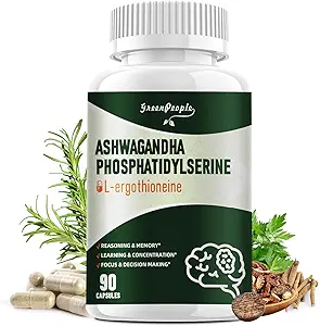 GREENPEOPLE L-Ergothioneine 25MG Complex Capsules - 90 CT 9 in1 Brain Supplement with Ashwagandha & Phosphatidylserine for Reasoning & Memory/Learning & Concentration/Focus