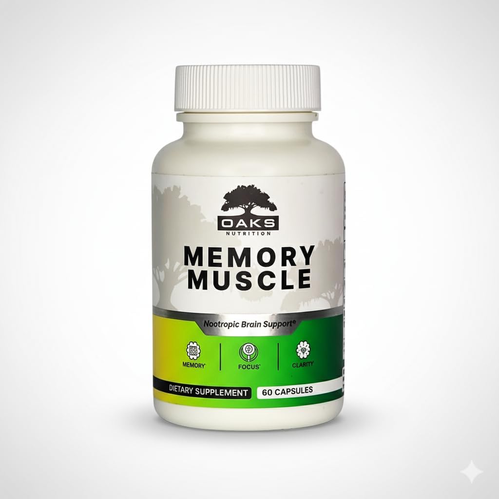 Muscle mémoire – Supplément Nootropique Cerveau avancé avec vitamine B12, Bacopa Monnieri & DMAE pour Focus, Mémoire, Clarté mentale et Énergie Propre – Formule de support cognitif Premium