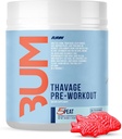 RAW Pre Workout Powder, Thavage (5 Tourbe, Gummy rouge) - Chris Bumstead Sports Supplément nutrition pour les hommes et les femmes - Cbum Pre Workout pour travailler dehors, hydratation, concentration mentale et énergie - 40 portions