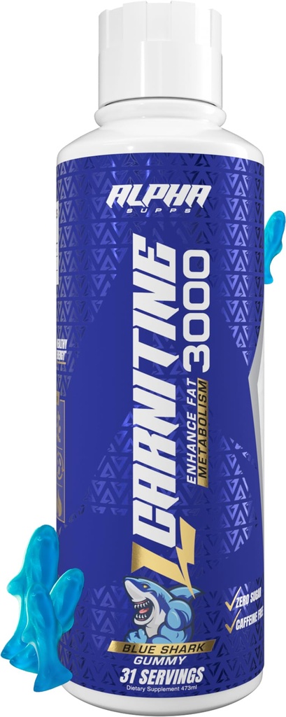 Alpha supplies L Carnitine Liquid 3000.com Supplément L-Carnitine sans stimulant pour les hommes et les femmes.com Pré-entraînement énergie Boost & Récupération musculaire.com Zéro sucre, gras et glucides 31 portions (Gummy bleu)