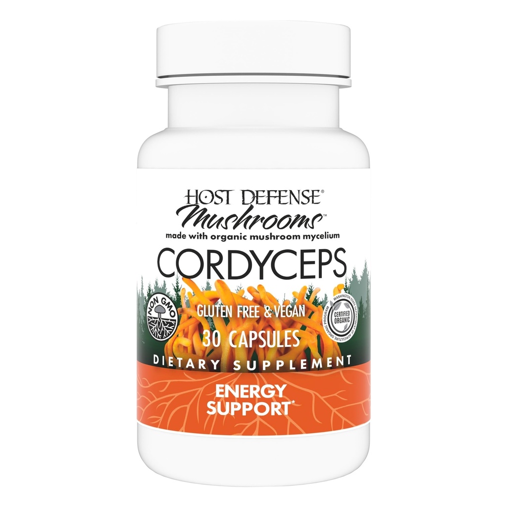 Host Defense Cordyceps Capsules - Supplément de soutien immunitaire et énergétique - Supplément de santé rénale avec Cordyceps - Supplément de soutien physique pour aider l'apport d'oxygène - 30 capsules (15 portions)*