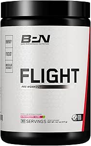 BARE PERFORMANCE NUTRITION BPN Flight Pre Workout, soutient l'énergie et la concentration mentale, l'amélioration de l'endurance et des pompes musculaires avec CarnoSyn® Beta Alanine, Strawberry Kiwi, 30 services