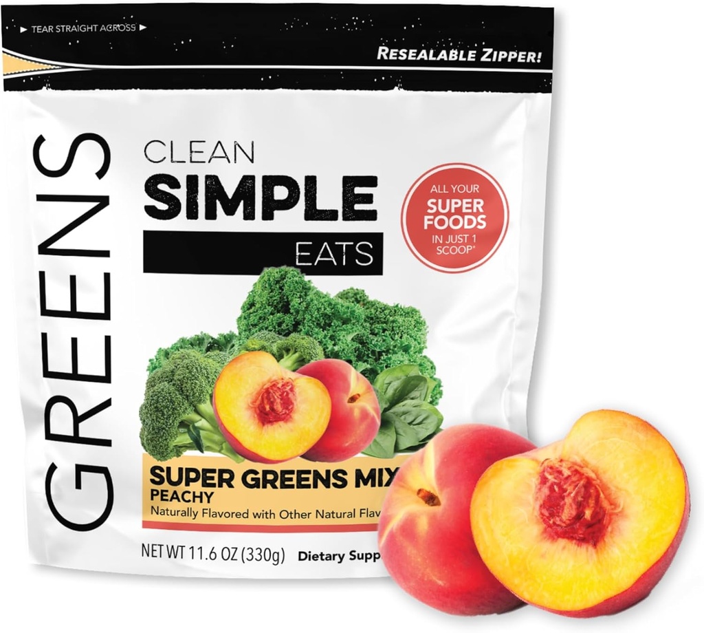 Nettoyer les aliments simples Super Greens Poudre, naturellement aromatisé Greens Poudre avec Chlorella, Spiruline, Superfoods et fibre prébiotique, Pas d'ingrédients artificiels, Sans gluten, Verts Peachy Saveur, 30 Srvgs