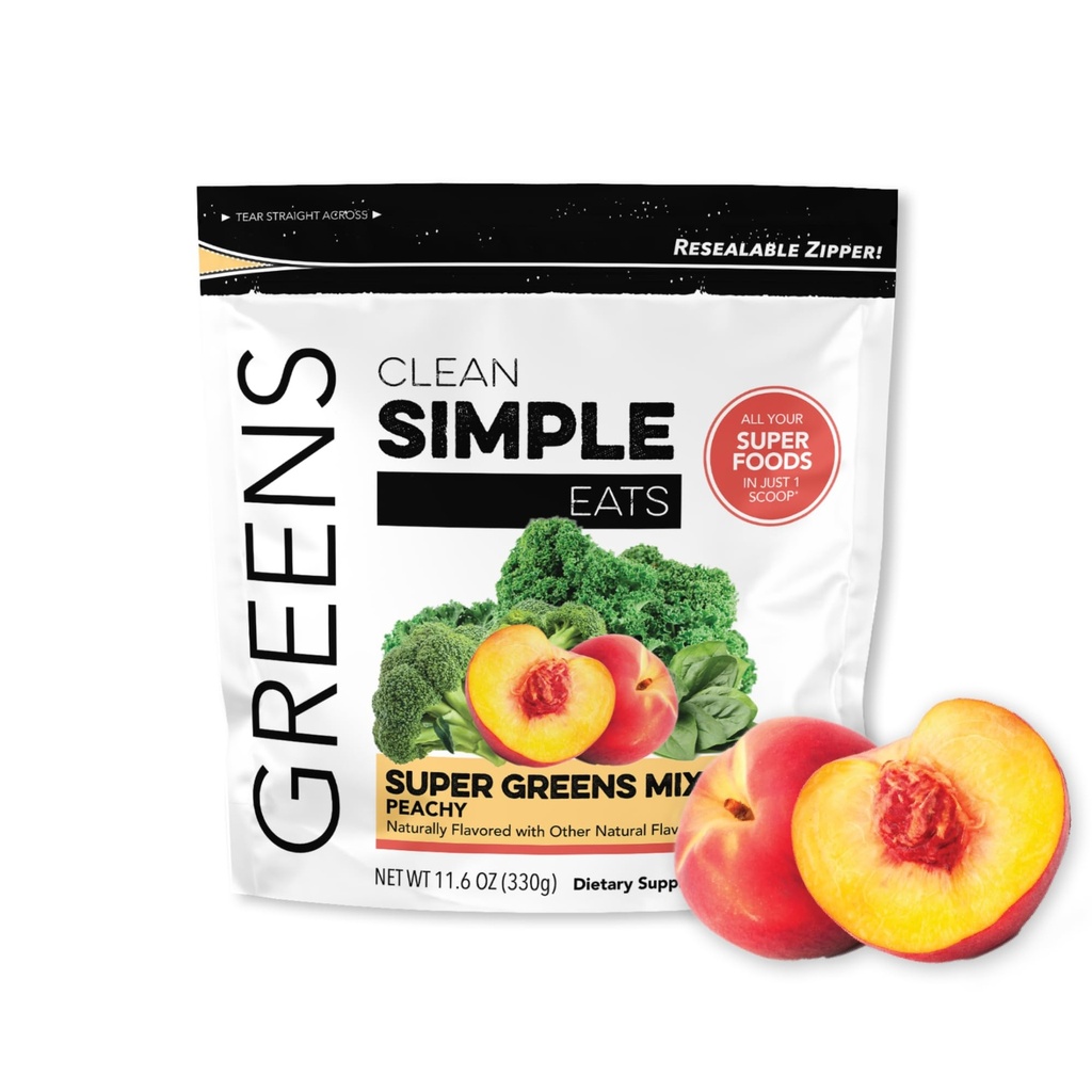 Nettoyer les aliments simples Super Greens Poudre, naturellement aromatisé Greens Poudre avec Chlorella, Spiruline, Superfoods et fibre prébiotique, Pas d'ingrédients artificiels, Sans gluten, Verts Peachy Saveur, 30 Srvgs