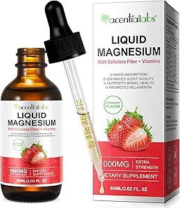 Glycinat de magnésium goutte liquide, 1000MG Glycinat de magnésium, riche en vitamine B6, C, D, zinc pour soutenir la nuit, l'énergie, Muscle - Arôme de mûrier, 2 Fl Oz/60 ML