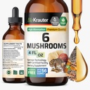 BIO KRAUTER 6 Champignons Supplément 6-en-1 - Lions Mane, Shiitake, Turquie Tail, Cordyceps, Reishi & Chaga Extrait liquide - Complexe de champignons Teinture - Vegan gouttes 4 Fl.Oz.