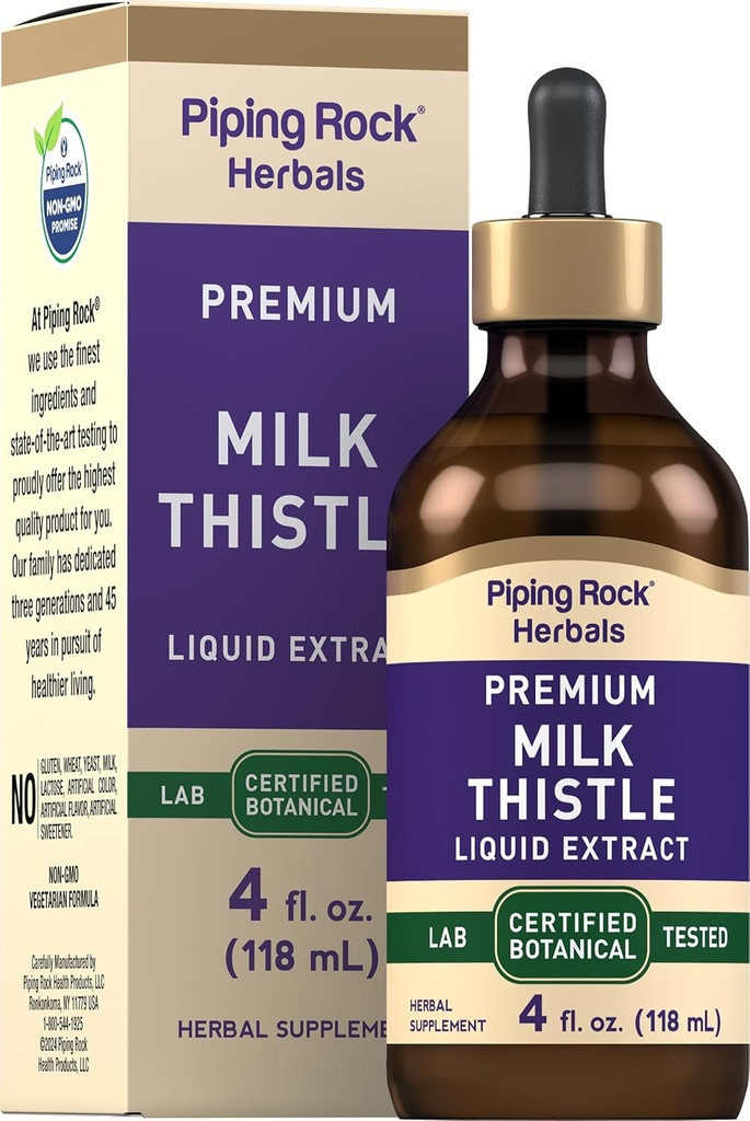 Piping Rock Lait Extrait de chardon gouttes liquides , 4 Fl Oz , Supplément de teinture d'herbe , Sans alcool , Végétarien , Non OGM , Sans gluten