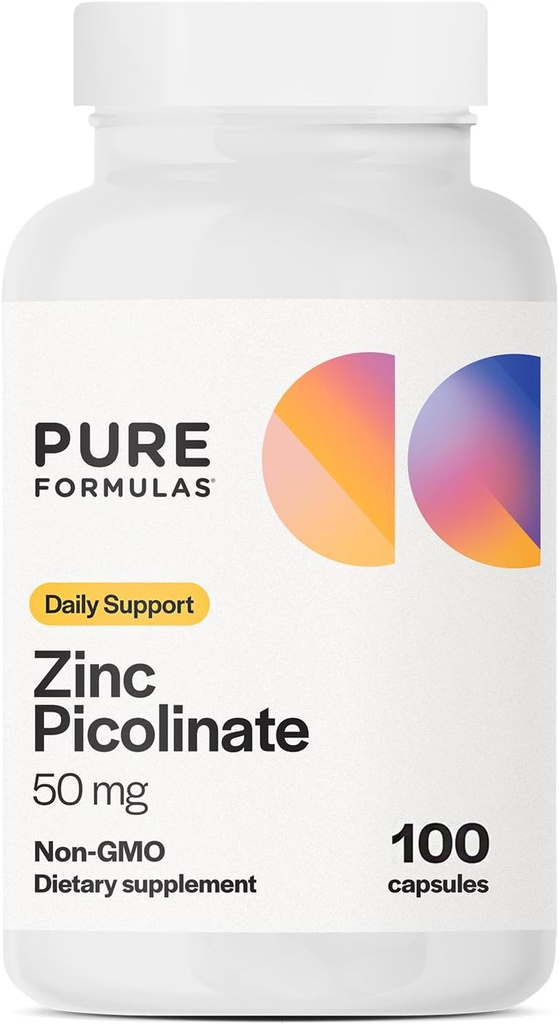 PureFormulas Picolinate de zinc 50 mg - Immunity & Hormone Support - Biodisponible 50 mg Supplément de zinc 100 Capsules