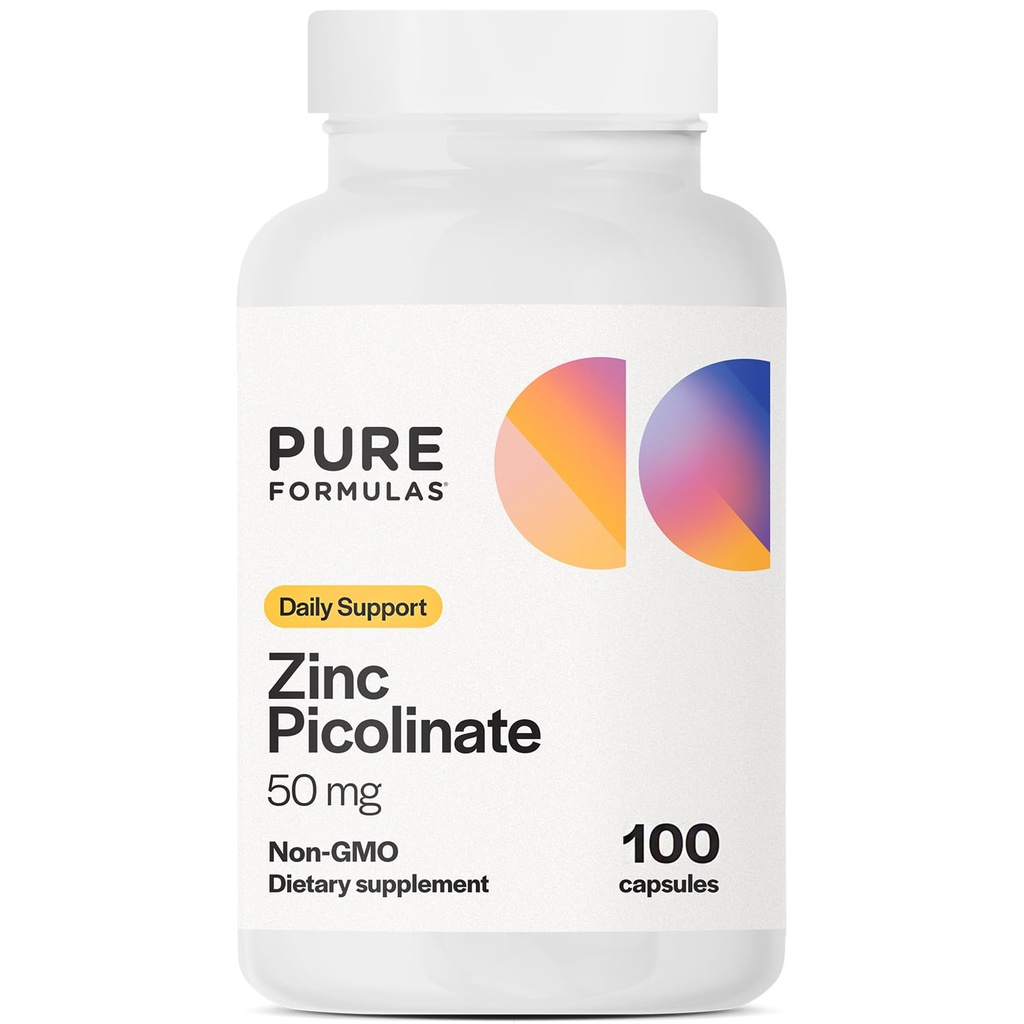 PureFormulas Picolinate de zinc 50 mg - Immunity & Hormone Support - Biodisponible 50 mg Supplément de zinc 100 Capsules
