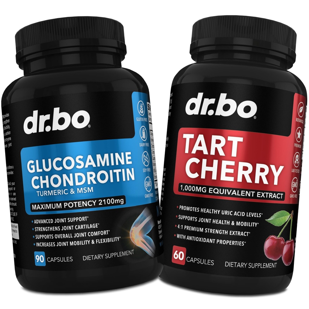 Glucosamine Chondritine MSM Turmeric & Tart Cherry - Supplément de santé articulaire Bone à genou et articulations, Purge Uric Acid Nettoyer les pilules antioxydantes - Pilules de soutien articulaires et capsules d'extrait de cerise