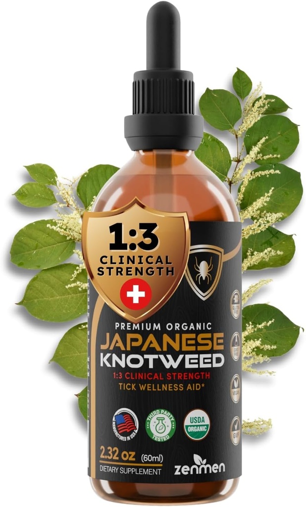 Zenmen Japanese Knotweed Premium Resveratrol USDA 3rd Party Tested Tincture 60ml/2.32 Oz - 1:3 Clinical Strength Ratio - Tick Wellness Aid et Immune Support Supplément - Fabriqué aux États-Unis