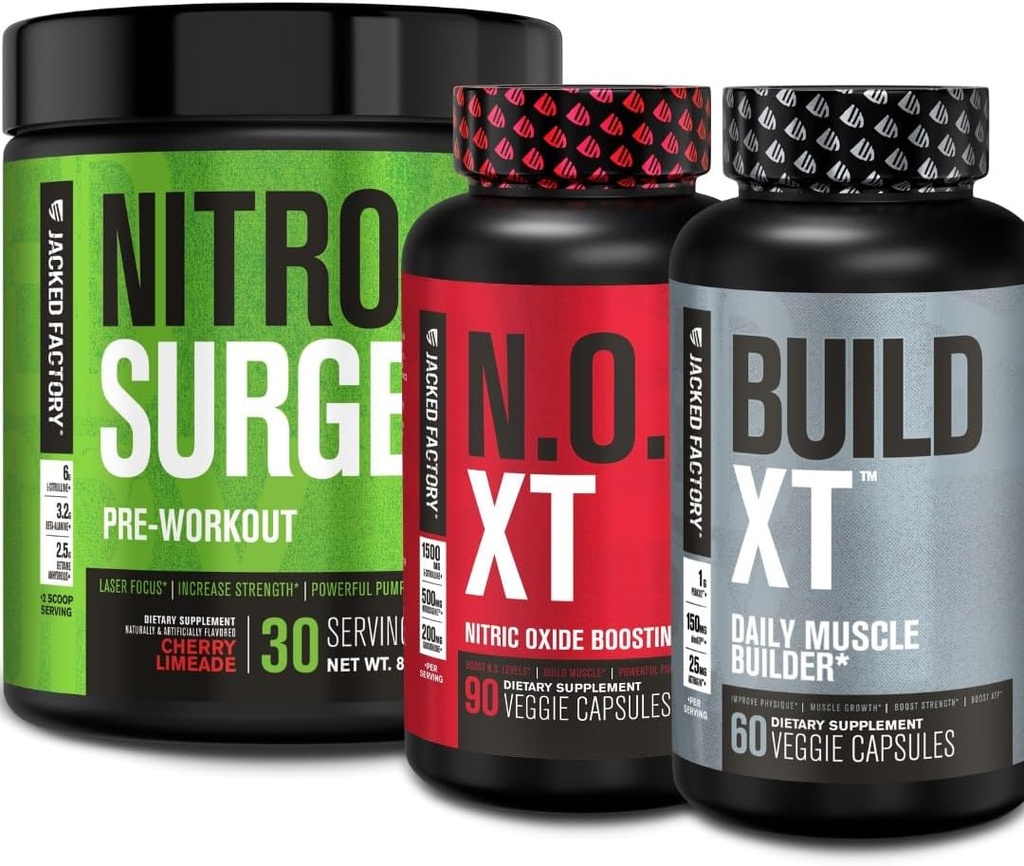 Usine Jacked Nitrosurge Pre Workout, N.O. XT Supplément à l'oxyde nitrique et build-XT Daily Muscle Builder Builder