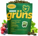 Gruns adulte sans sucre Super Greens Gummies - Superfood Ours gommy avec Spiruline, Chlorella, Fibre et prébiotiques pour la santé digestive, supplément adaptogène avec 20 vitamines et minéraux, 2 semaines d'approvisionnement