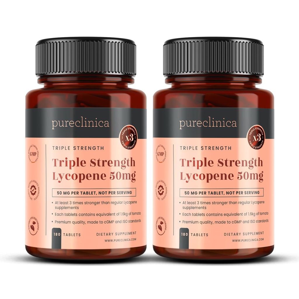 purclinica Lycopène Supplément 50mg – Extrait de tomate haute résistance Antioxydant – 360 comprimés (1 an d'approvisionnement) – Prostate Health, Heart, Eye & Skin Support – sans OGM