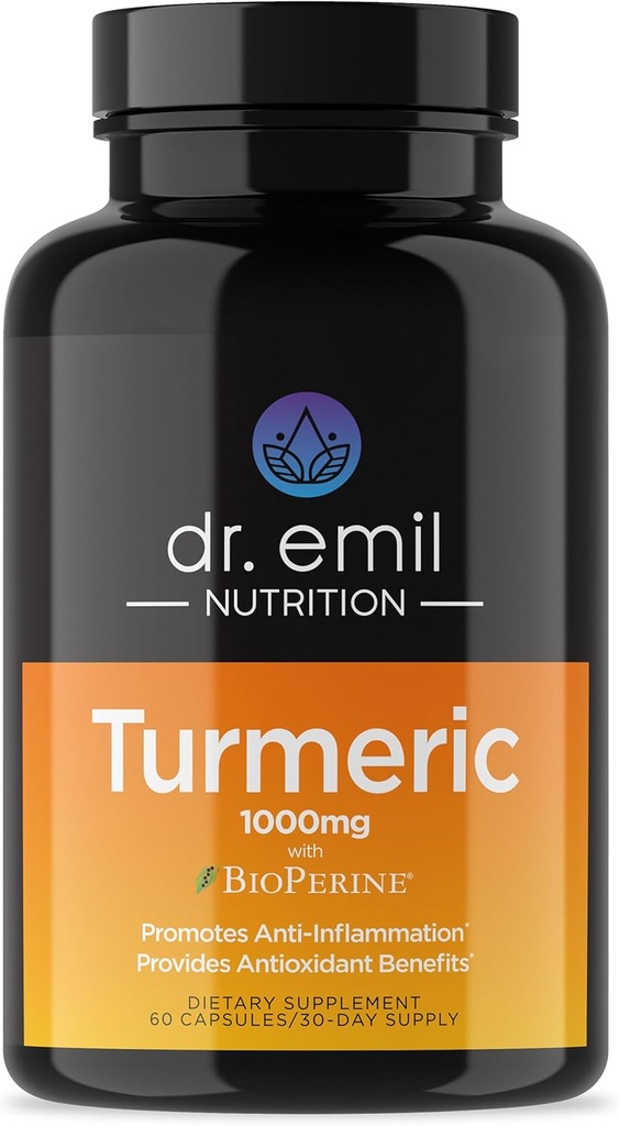 DR. EMIL NUTRITION Turmeric Curcumin with Black Pepper Supplement - Turmeric Capsules with BioPerine for Easy Absorption - 1000mg Turmeric Supplement, 60 Capsules