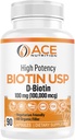 Biotine haute puissance USP (D-Biotin 100 000mcg) - Biotine supérieure, farine de riz biologique, capsules végétariennes pour la santé des cheveux, de la peau et de la myéline, fabriqués aux États-Unis (100mg/90 Capsules)