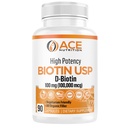 Biotine haute puissance USP (D-Biotin 100 000mcg) - Biotine supérieure, farine de riz biologique, capsules végétariennes pour la santé des cheveux, de la peau et de la myéline, fabriqués aux États-Unis (100mg/90 Capsules)