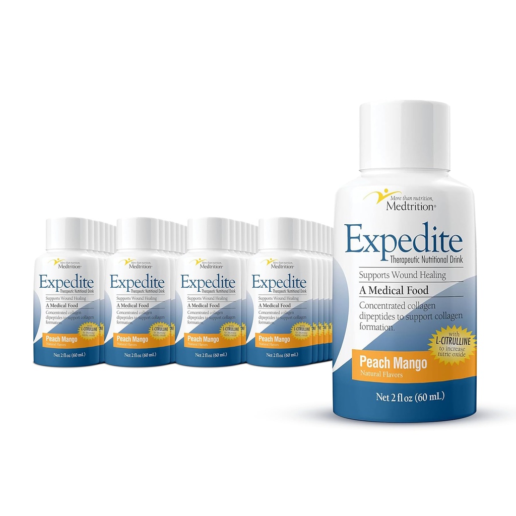 Medtrition Expedite Liquid Collagen, Peach Mango, 2 Fl Oz, Pack de 48 - Soutien nutritionnel pour la chirurgie générale, orthopédique et cosmétique
