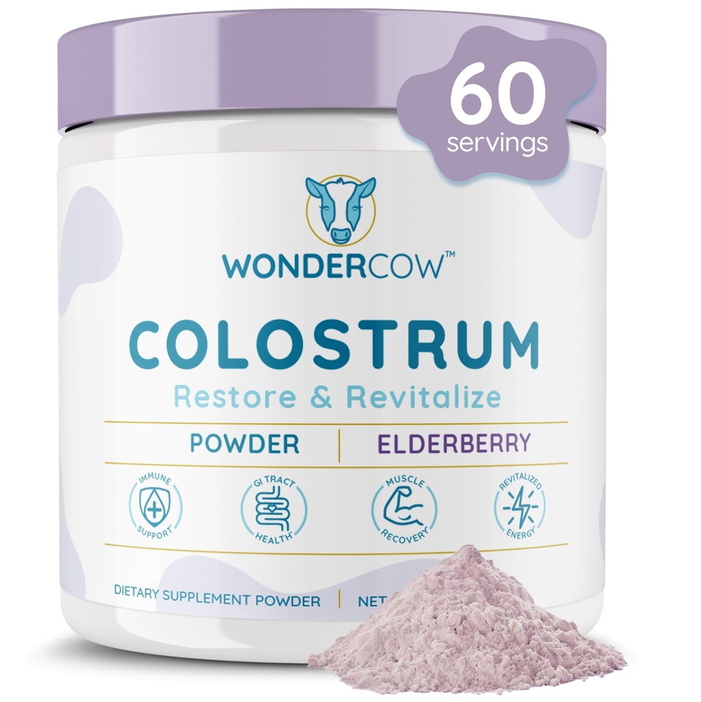WONDERCOW Supplément Colostrum Poudre pour Gut Health, Immune Support, Récupération musculaire et bien-être