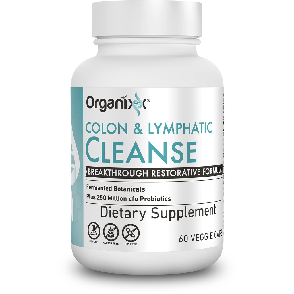 Organixx Supplément Lymphatique et Nettoyage des Colons, 250 millions de CFU Probiotiques pour la santé des Guts, support digestif et lymphatique, sans gluten, sans OGM, 60 capsules végétariennes