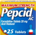 Pepcid AC Force maximale Comprimés de soulagement des brûlures d'estomac, la médecine OTC prévient et soulage les brûlures d'estomac et le reflux acide en raison de l'indigestion acide, 20mg Réducteur acide famotidine, action rapide, 25 ct