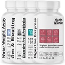 Relief de bloom pour les jeunes et les toniques avec pré et probiotiques de rétention d'eau, de digestion de gaz ou d'aliments avec des pilules d'eau, de charbon activé liquide et d'enzymes digestives