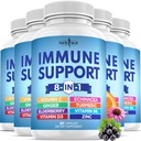 8 en 1 supplément de soutien immunitaire avec l'échinacée, vitamine C et zinc 50mg, vitamine D 5000 UI, curcumine et gingembre curcuma, B6, Elderberry (8 en 1 Capsules (paquet de 5)