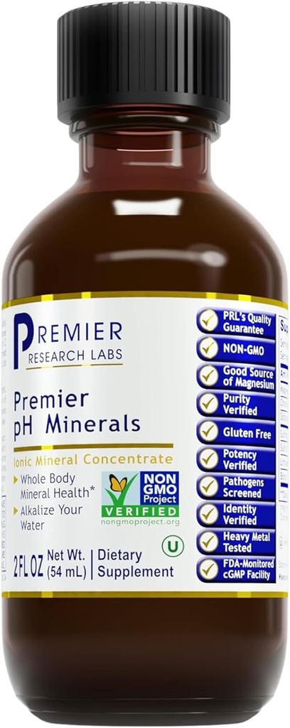 Premier laboratoire de recherche Premier pH Minéraux - Trace Minerals, Trace Mineral Drops, Minéraux pour l'eau, supplément de magnésium pour l'eau distillée, eau d'osmose inverse, concentré liquide - 2 fl oz