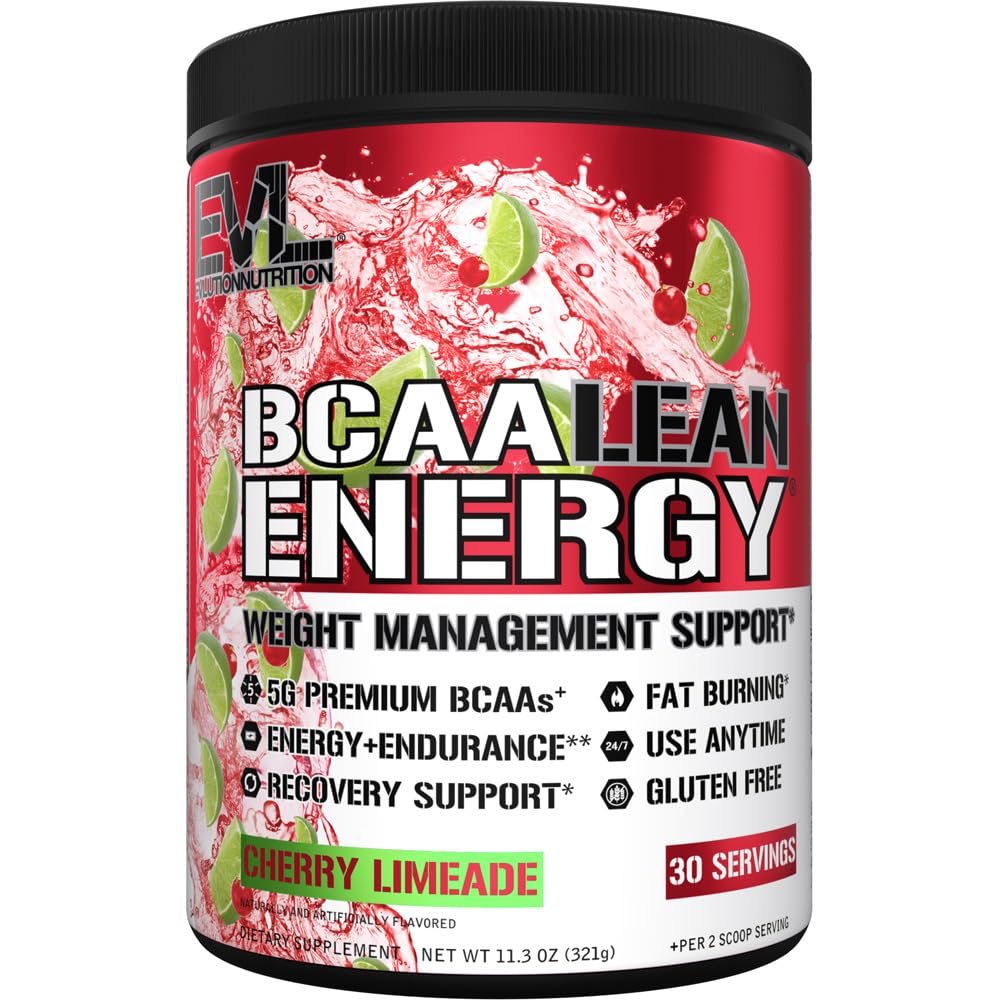 EVL BCAA Lean Energy Powder - Pré-entraînement Green Tea Fat Burner Support avec BCAAs Amino Acides et des Energizers propres - Boissons de récupération post-entraînement pour la récupération musculaire Lean - Cherry Limeade