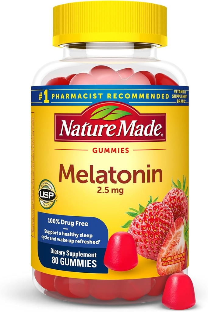 Nature faite Mélatonine Gummies 2,5 mg, 100% sans médicament aide au sommeil pour les adultes, supplément de mélatonine 80 Compte, 80 jours d'approvisionnement