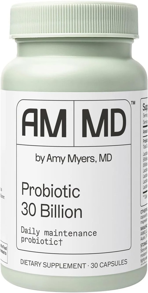 Amy Myers MD Probiotiques 30 milliards CFU - Soutient la santé digestive, le microbiome Gut et la fonction immunitaire - 14 souches - Sans lait, sans gluten - 30 capsules (30 portions)