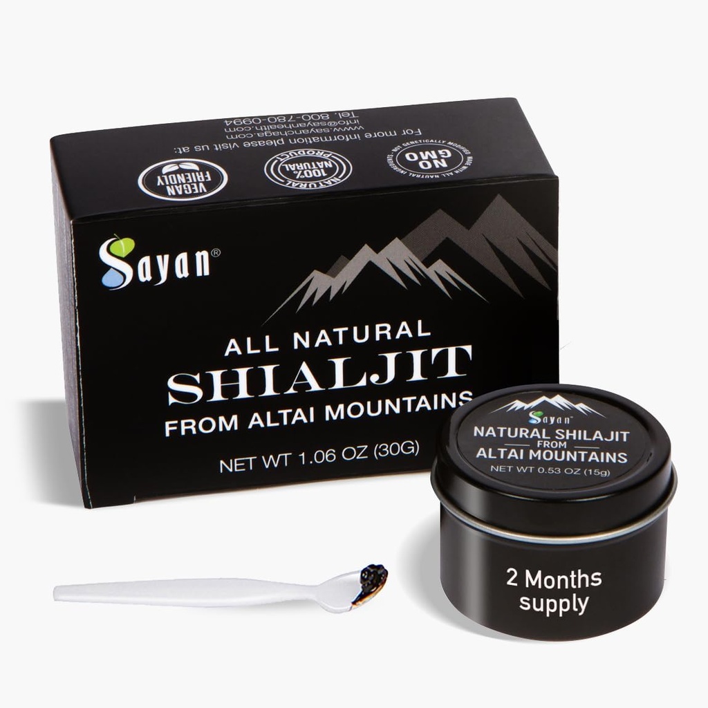 Sayan Pure Authentic Altai Shilajit Resin - 15 Grams, 2 Mois d'approvisionnement - Supplément d'acide fulvic organique à haute efficacité pour les femmes et les hommes pour soutenir le système immunitaire, l'énergie, et la désintoxication - végétalien, non-OGM