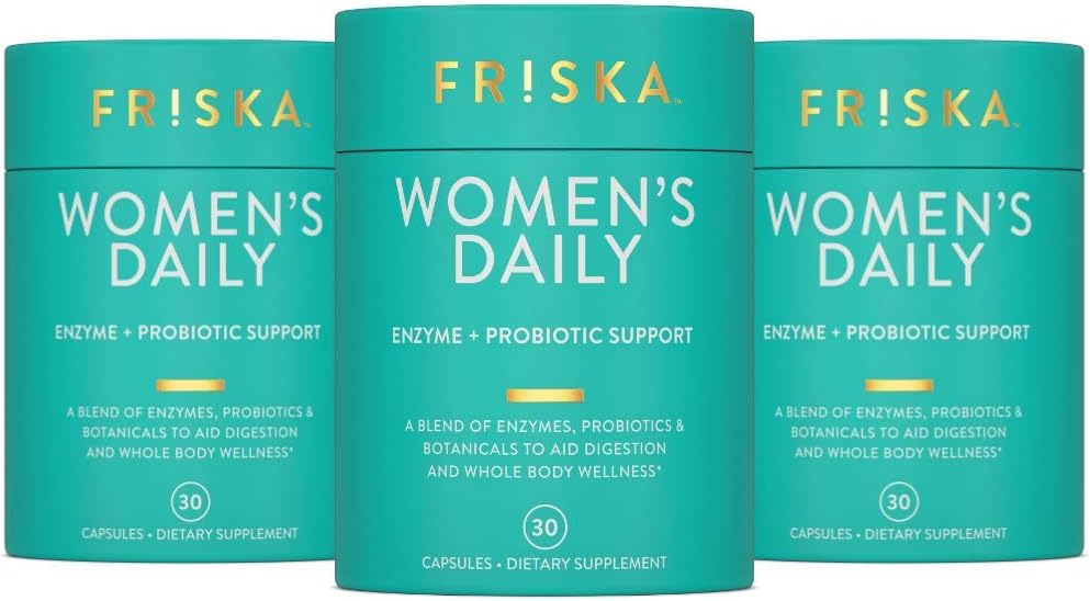 Supplément quotidien digestif et probiotique FRISKA Femmes, Soutien naturel avancé pour la santé digestive féminine, Luttes Bloating, Eases Digestion, Soutien à l'absorption nutritive, 90 Capsules