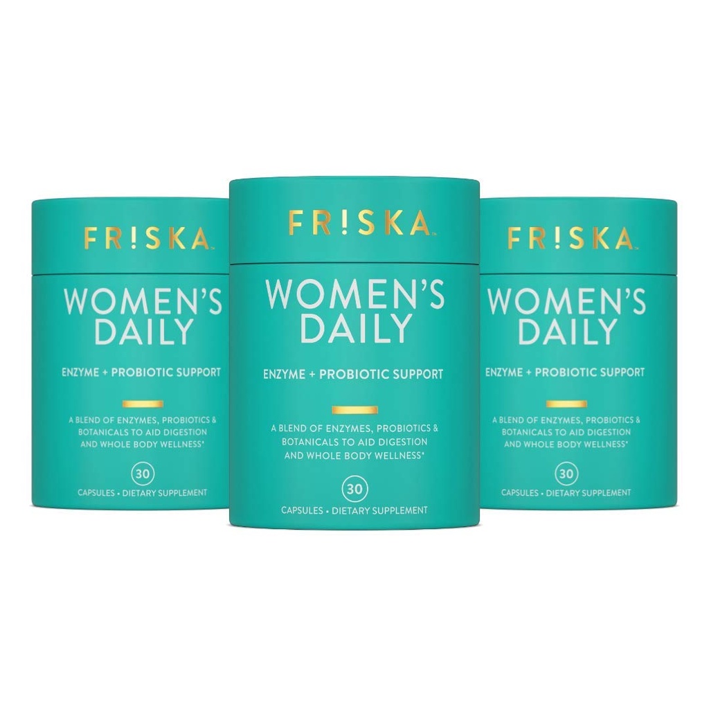 Supplément quotidien digestif et probiotique FRISKA Femmes, Soutien naturel avancé pour la santé digestive féminine, Luttes Bloating, Eases Digestion, Soutien à l'absorption nutritive, 90 Capsules