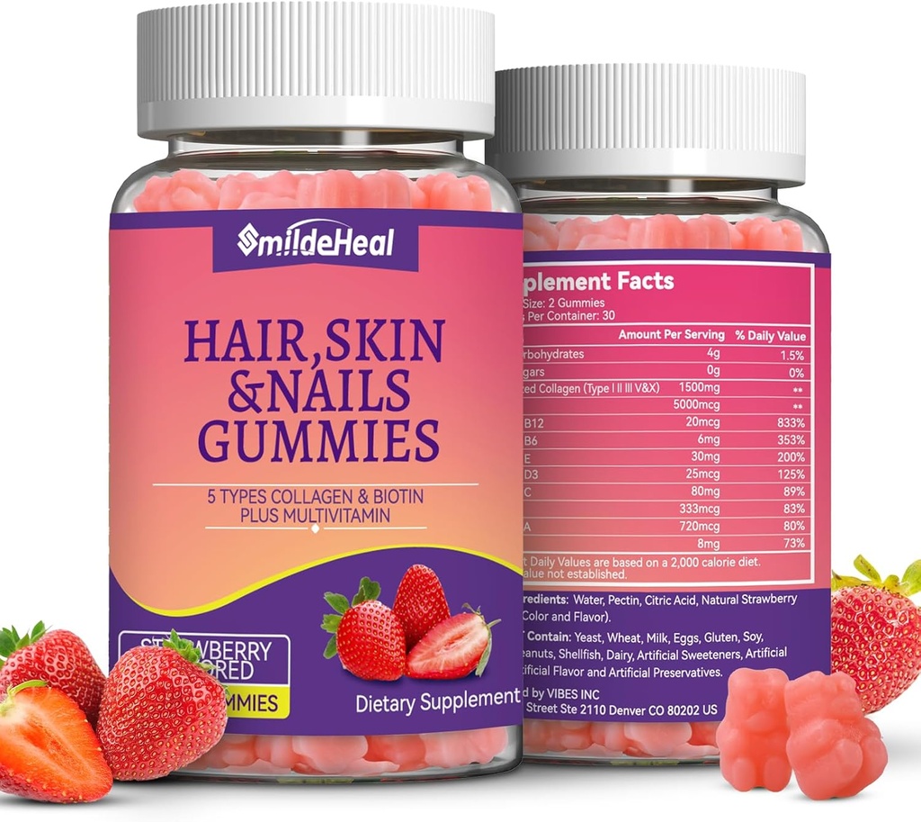 Peau et ongles de 2 paquets de cheveux avec des vitamines de collagène de biotine pour les femmes - Soutien cheveux, peau et ongles sains - 120 Compte
