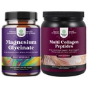 Ensemble de capsules Magnésium Glycinate à haute absorption pour calmer le sommeil Plus Muscle Bone & Nerve Support et poudre de protéines multicollagènes pour les femmes et les hommes - Vitamines pour la peau et les ongles