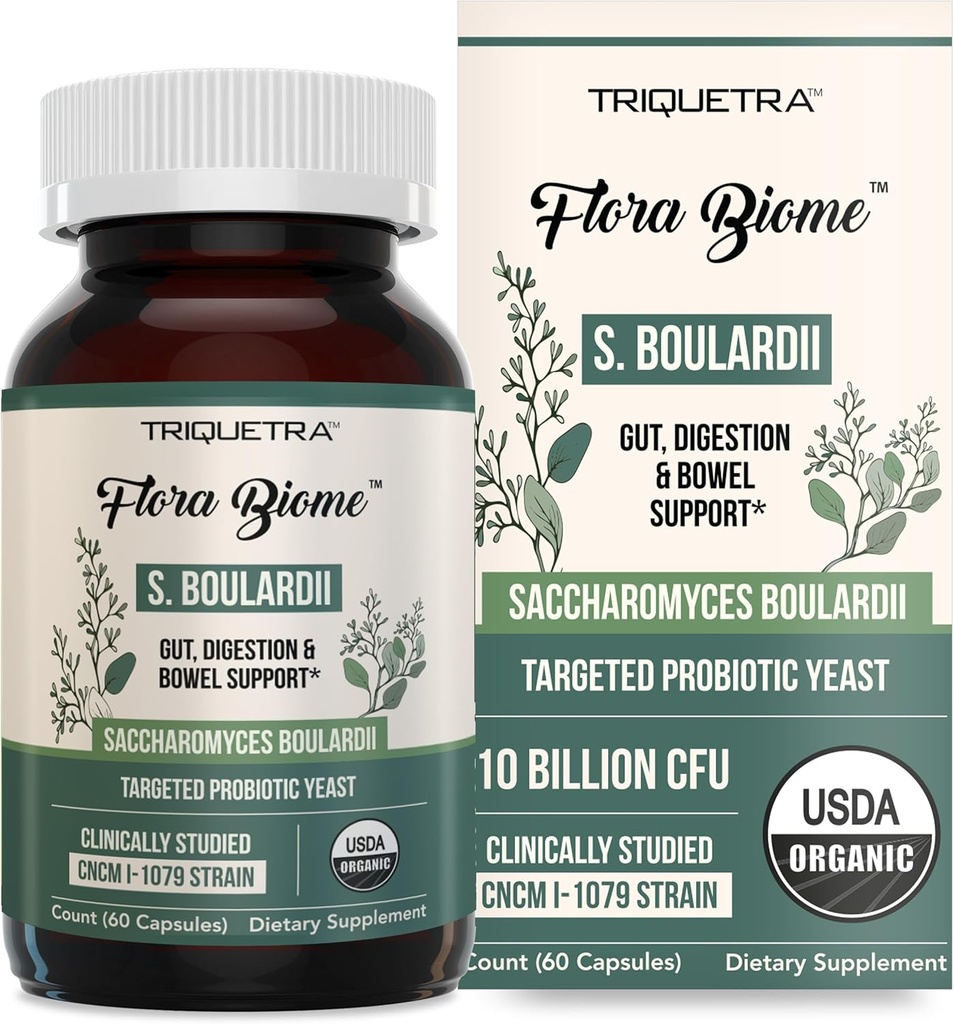 Saccharomyces organiques Boulardii - 10 milliards d'UCF - Cliniciellement validé CNCM I-1079 Probiotique Straine - Gut, digestion et soutien sain Bowel - Première forme organique de S. Boulardii Probiotique - 60 Compte