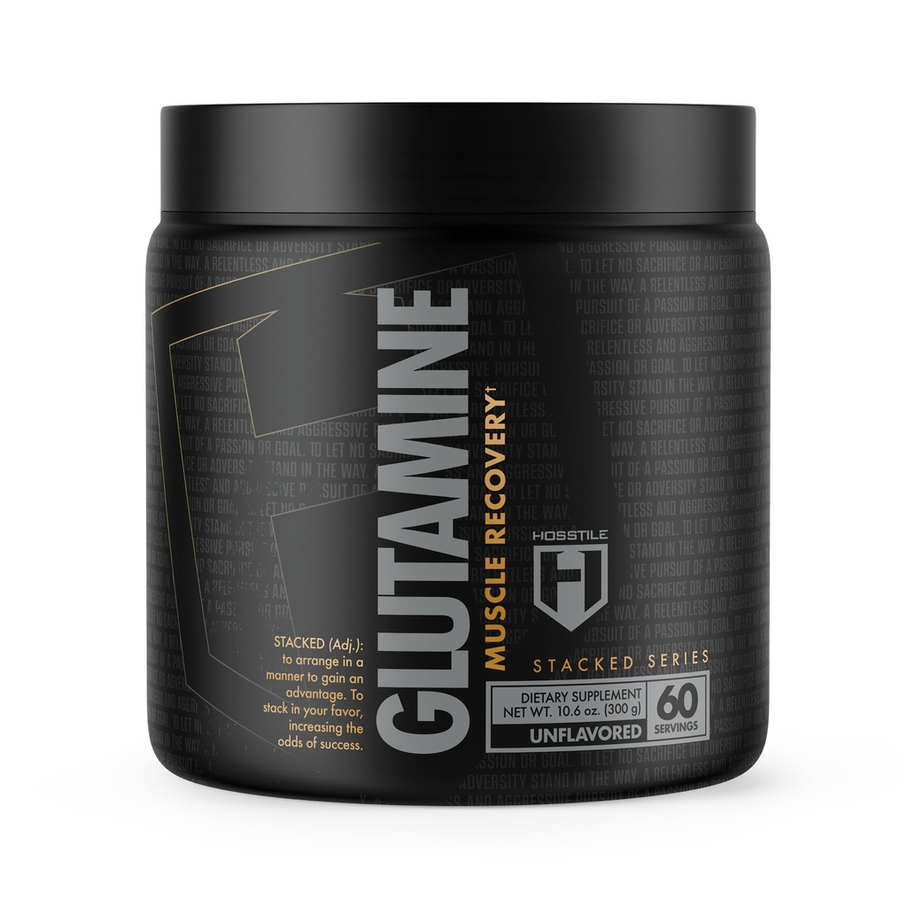 HOSSTILE Glutamine, Poudre de L de glutamine fermentée pour les hommes et les femmes, Améliorer la récupération des muscles, soutenir la synthèse des protéines, boisson de récupération après l'entraînement, non aromatisé, 60 portions