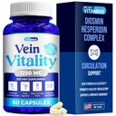 We Like Vitamins Vein Vitality 1250mg Diosmin Hesperidin Complex for Varicose Veins Treatment, Horse Chestnut, Butchers Broom, Bioflavonoids - Supports Blood Circulation for Leg Veins- 60 Capsules