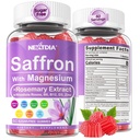 Safran avec Glycinate de magnésium, 2 mois d'approvisionnement - Sans sucre Magnésium 400/200mg avec Saffron,Rhodiola,Rosemary, B6,B12,D3 pour le sommeil, Calme,Focus, Relax, Nerve, Gummées sans Melatonine