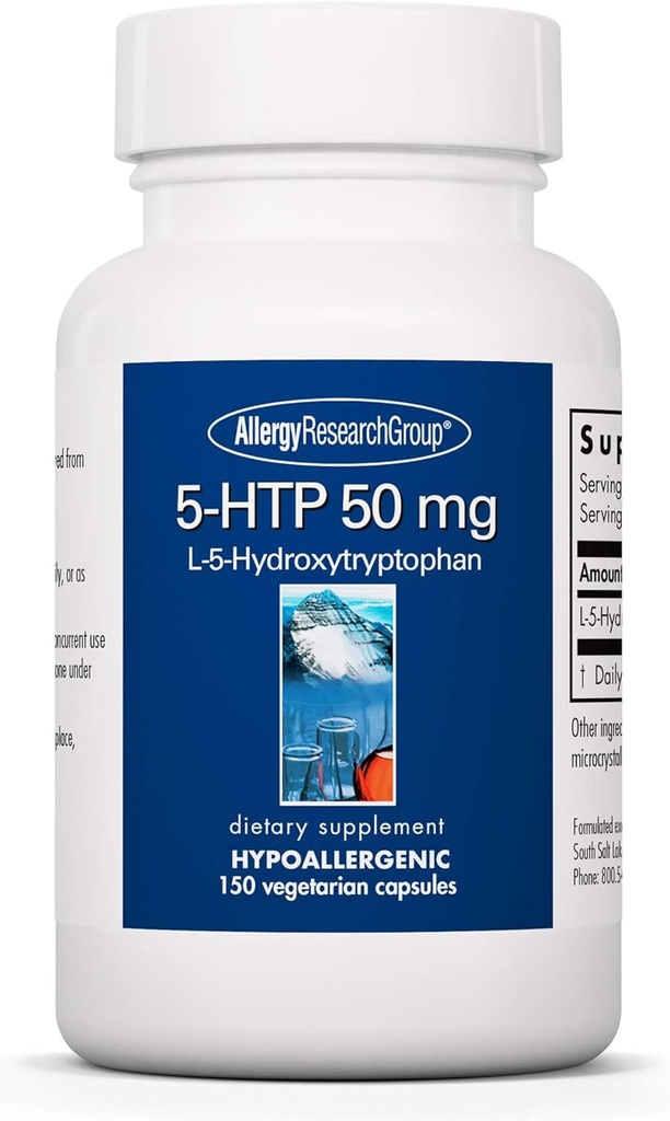 Allergy Research Group 5-HTP Supplément de 50mg - Sérotonine pour hommes et femmes, Soutien du sommeil, L-5-Hydroxytryptophane, Capsules pures et végétariennes - 150 Compte