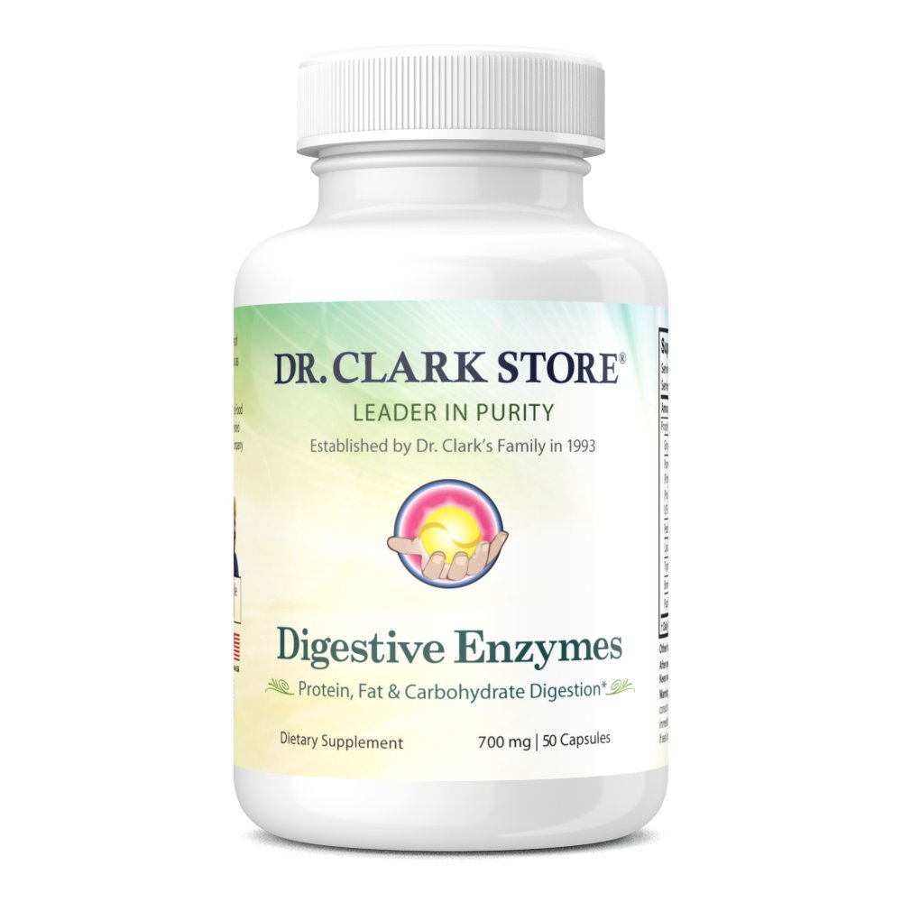 Dr Clark Supplément aux enzymes digestives – 700mg, 50 Capsules de gélatine, favorise la santé digestive et la fonction gustative