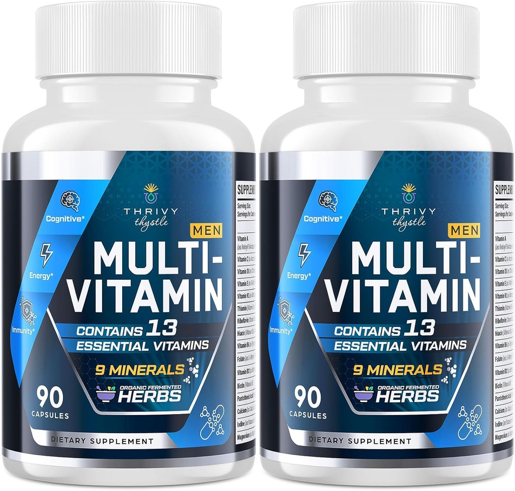 Hommes Multivitamines 50 Plus - Multivitamine quotidienne pour les hommes avec des extraits fermentés de plantes et 43 nutriments - Vitamines masculines soutient la mémoire et le cerveau, l'énergie, la santé osseuse (2 pack)