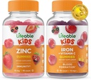 Zinc Lifeable Enfants + Fer et Vitamine C Enfants, Gommies Bundle - Grande dégustation, supplément de vitamine, sans gluten, sans OGM, gommy à croquer
