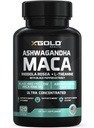 Ashwagandha 5 000mg + Maca Root Black, Red, Yellow 4 000mg, Rhodiola & L-Theanine: 30:1 Extrait Ashwagandha Capsules, 20:1 Extrait Maca Root Capsules - Supplément pour les hommes et les femmes