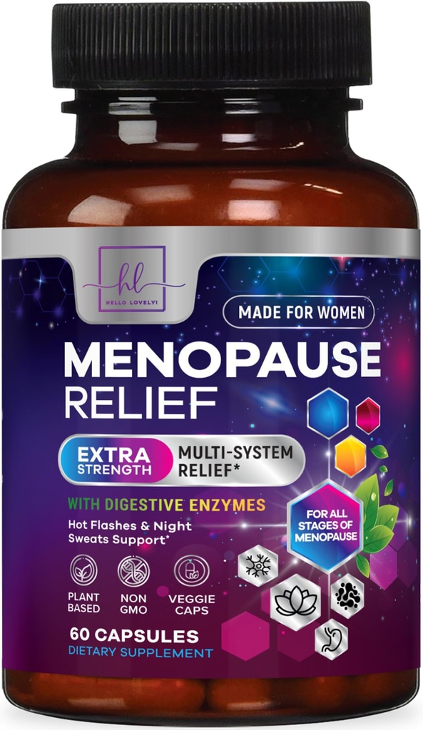 Suppléments de ménopause pour les femmes avec Dong Quai, Chaste Berry, Black Cohosh, 8 milliards CFU Probiotiques - Hot Flash Sweats Night & Ménopause Relief Probiotique pour la santé vaginale et digestive - 60 capsules