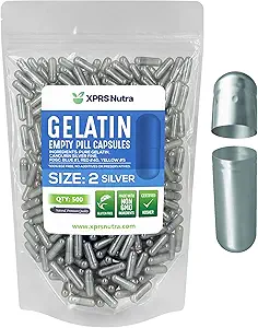 XPRS Nutra Taille 2 Capsules vides - 500 Compte Capsules de gélatine vides - Pills Bricolage Capsule Remplissage - Pure Pilule de Pilule pour Do-It-Youlf Suppléments (Argent)