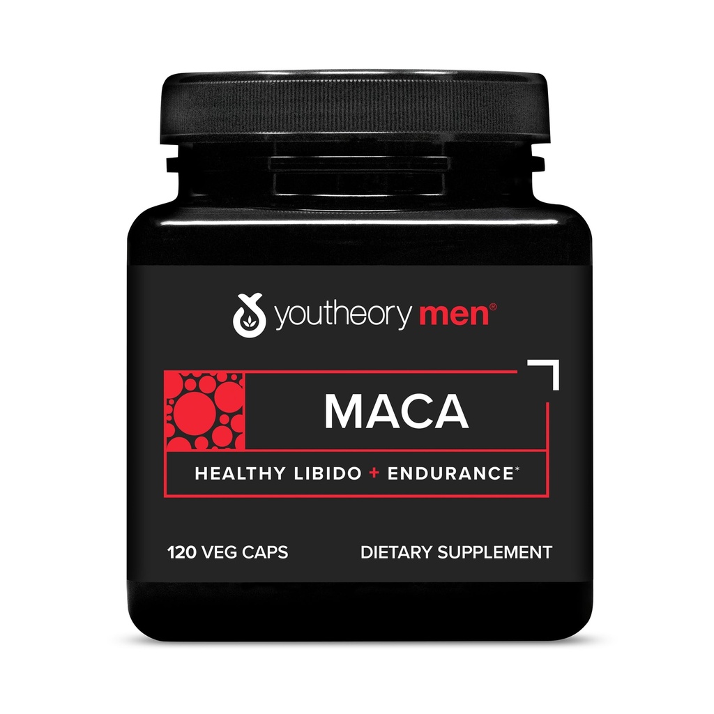 La Maca pour Homme de Youtheory - Supplément pour Homme de Maca Vegan - Soutient l'énergie, l'endurance et l'endurance* - Sans produits laitiers, sans soja et sans gluten - 120 capsules végétales
