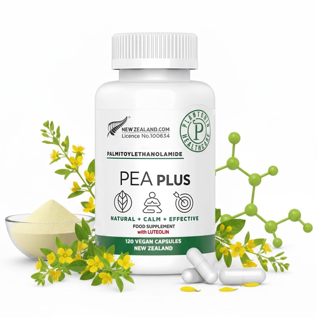 Nouvelle-Zélande - Palmitoyléthanolamide 600mg + Lutéolin - Suppléments de pois micronisés - 120 Capsules de végétaliens