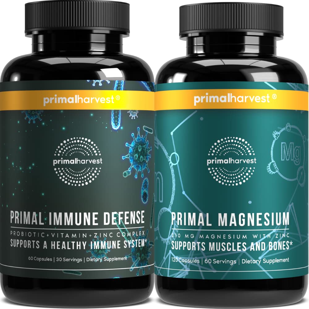 Supplément de magnésium et suppléments de défense immunitaire pour les femmes et les hommes par la récolte primaire - Capsules de soutien conjointes et Probiotique + Zinc + Pills complexes de vitamines